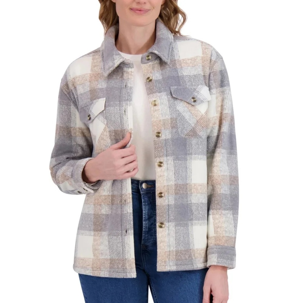NWT Sage Collective Plush Plaid Shacket Neutral XXL